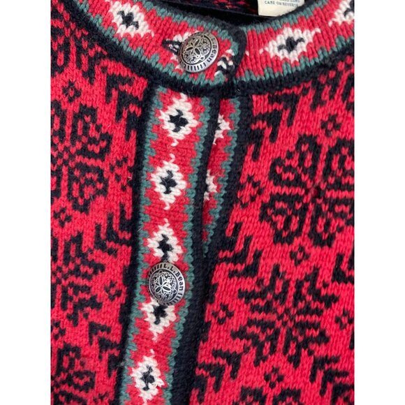 Vtg LL Bean Cardigan Sweater Red Black 100% Merino Lambs Wool Women XL Christmas - Picture 10 of 15